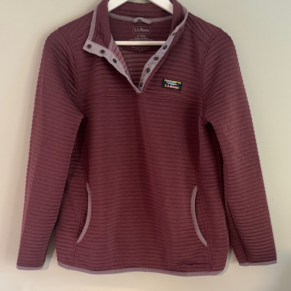 L.L. Bean Airlight Knit Pullover Berry Pink Ribbed Stretch - Picture 4 of 6